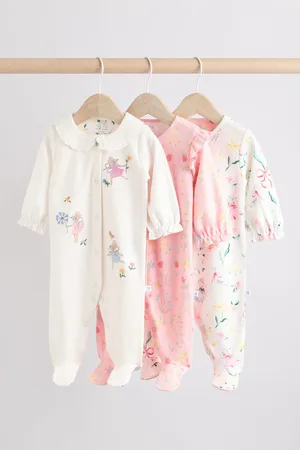 Next Baby Frill Printed 100% Cotton Sleepsuits 3 Pack (0-2yrs)