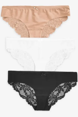 Next /White/Nude Brazilian No VPL Lace Back Briefs 3 Pack