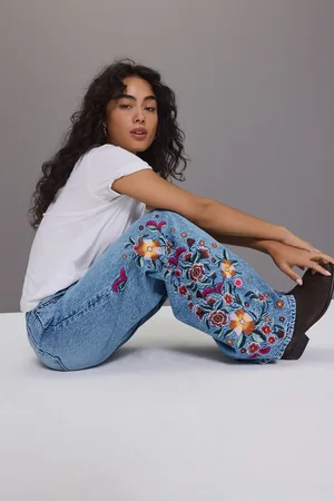 Next Mid Embroidered 100% Cotton Wide Leg Jeans