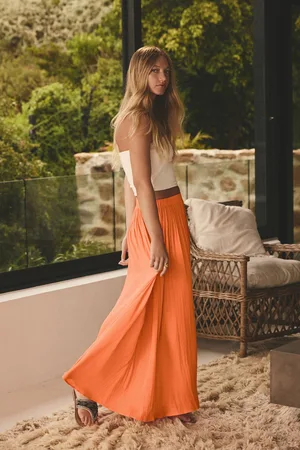 Next Orange Pleated Satin Maxi Skirt