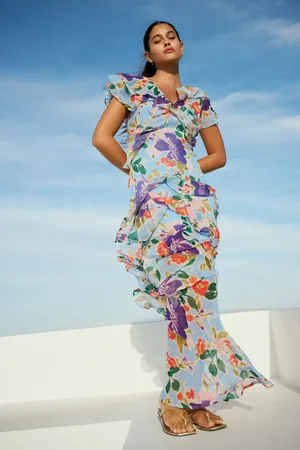 Next Floral Short Sleeve Mesh Ruffle Maxi Dress