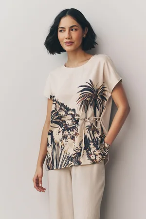 Next Ecru Scenic Print Woven Mix Tie Side Top