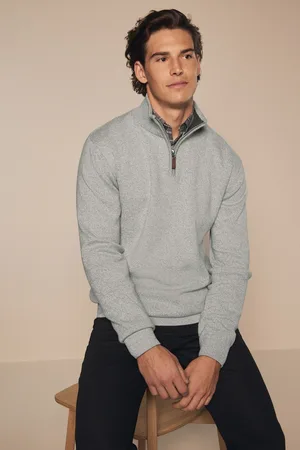 Next Light Plain Regular Fit 100% Cotton Premium Quarter Zip Jumper