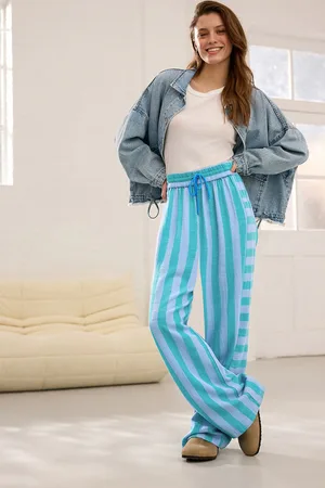 Next Wide Leg Pull On Striped Trousers