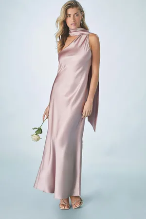 Next Dusky Bridesmaid Satin Maxi One Shoulder Scarf Neck Dress