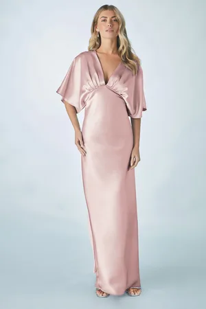 Next Dusky Bridesmaid Satin Flutter Sleeve Maxi Dress