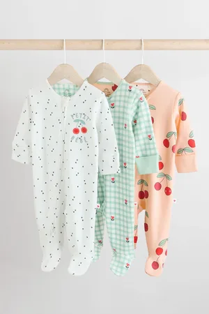 Next Cherry 3 Pack 100% Cotton Popper Baby Sleepsuits