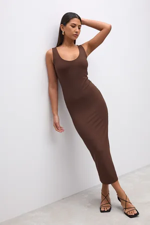 Next Chocolate Polyamide Soft Touch Sleeveless Scoop Neck Midi Dress