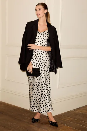 Next /White Spot Print Satin Cami Midi Slip Dress