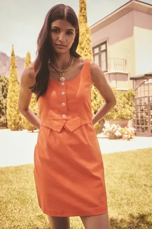 Next Bright Orange 100% Cotton Sleeveless Waistcoat Mini Dress