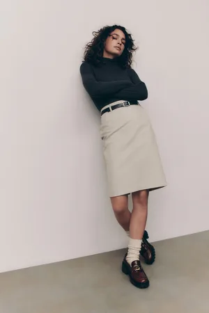 Next Camel Pencil Knee Length Belted Skirt