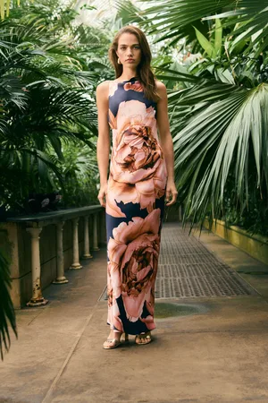 Next Blue/Pink Floral Kew Collection Cowl Neck Maxi Dress
