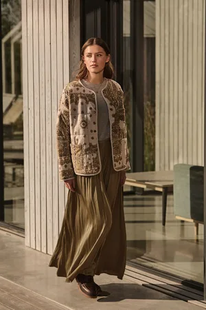 Next Boho Khaki Pleated Satin Maxi Skirt