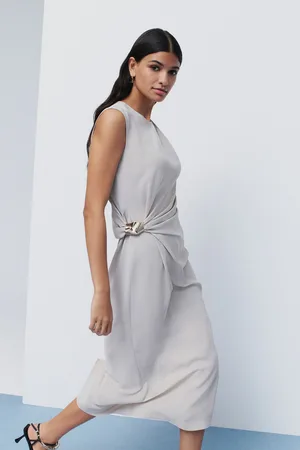 Next Ruched Drape Gold Hardware Midi Dress