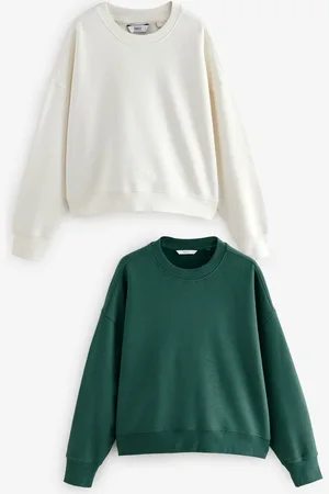 Next /Ecru Supersoft Peached Essentials Crew Neck Seam Detail Sweatshirts 2 Pack
