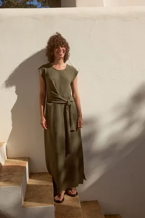 Next Khaki Textured Tie Waist T Dress