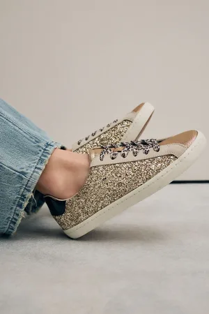 Next Forever Comfort Glitter Detail Round Toe Lace-Up Trainers