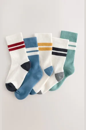 Next Ecru/ /Mineral Cushioned Footbed Cotton Rich Ribbed Tipped Socks 5 Pack