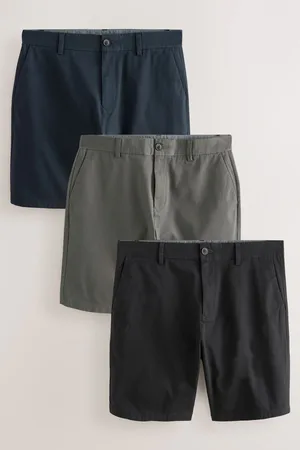 Next /Navy/Charcoal Straight Fit Stretch Chinos Shorts 3 Pack