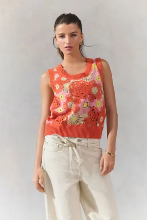 Next Orange Floral Crochet Tank