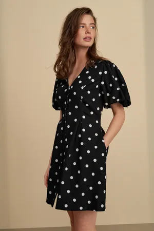 Next Spot V-Neck Puff Sleeve Mini Dress with Linen