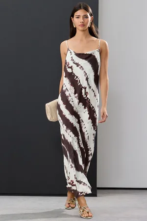 Next Cream/ Cow Print Satin Cowl Neck Strappy Tie Back Midi Slip Dress