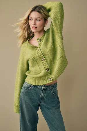 Next Olive Soft Touch Button Up Pocket Knitted Cardigan