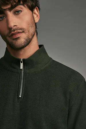 Next Khaki Marl Long Sleeve Textured Quarter Zip Jumper