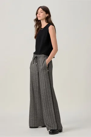 Next Charcoal Pinstripe Brushed Jersey Wide Leg Trousers