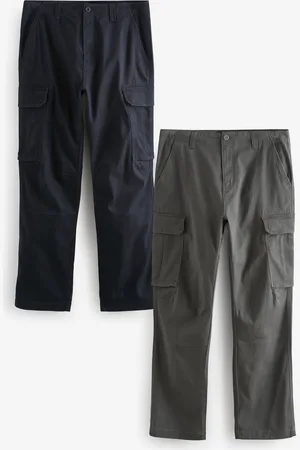 Next Charcoal Grey/ Blue Straight Fit Cotton Rich Stretch Cargo Trousers 2 Pack