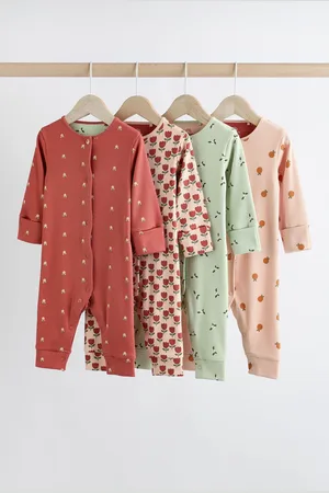 Next /Orange Floral 4 Pack Baby Footless Sleepsuits (0mths-3yrs)