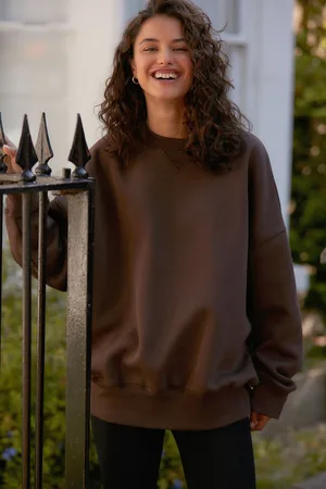 Next Chocolate Oversized Relaxed Fit Heavyweight Brushed Longline Crew Neck Sweatshirt