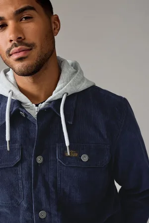 Next Blue Hooded Corduroy Borg Lined Shacket