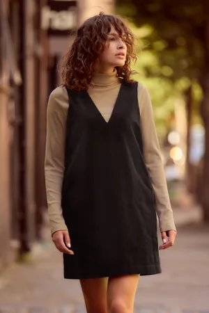 Next Corduroy Pinafore Short Sleeve Mini Dress