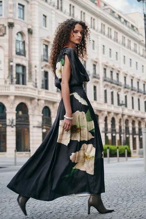 Next Multi Floral Print Kew Collection Satin Pleated Maxi Skirt