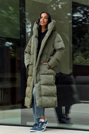 Next Khaki Premium Long Padded Hooded Coat