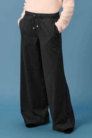 Next Check Pinstripe Brushed Jersey Wide Leg Trousers