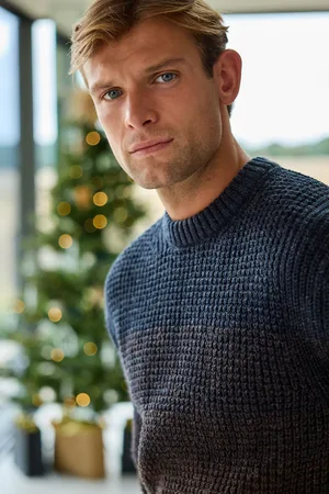 Next Brown/ Regular Fit Chunky Ombré Crew Jumper with Wool