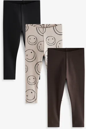 Next /Brown Happy All Over Print Ribbed Leggings 3 Pack (3mths-7yrs)