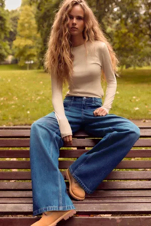 Next Adjustable Cinch Back Wide Leg 100% Cotton Jeans