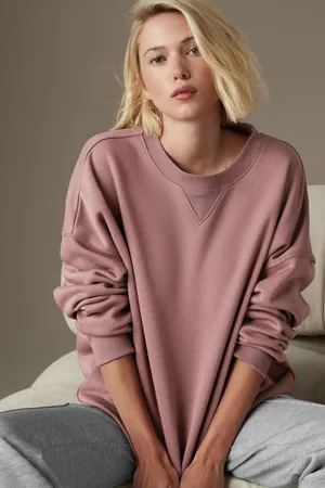 Next Taupe Oversized Relaxed Fit Heavyweight Brushed Longline Crew Neck Sweatshirt