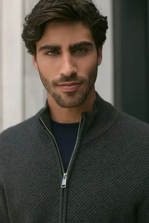 Next Charcoal Regular Fit Texture 100% Cotton Premium Zip Through Jumper