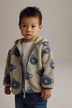 Next Cream And Bear Patterned Fleece Zip Through Hooded Jacket (3mths-7yrs)
