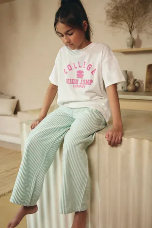 Next Green/Ecru Woven Bottom Stripe Pyjamas 1 Pack (3-16yrs)