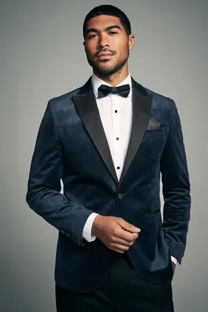 Next Blue Patterned Velvet Blazer