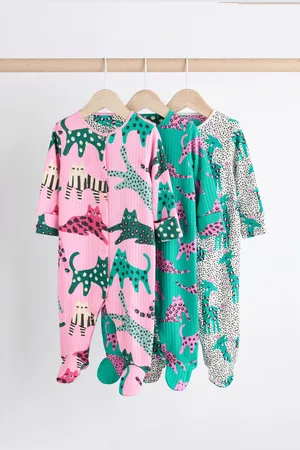Next /Green Popper Baby 100% Cotton Sleepsuits 3 Pack (0mths-2yrs)
