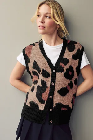 Next Leopard Button Front Knitted Tank Top