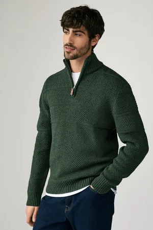 Next Dark Regular Fit Textured Zip Neck Jumper with Wool