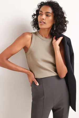 Next Taupe Ribbed Racer Tank Vest Sleeveless Top
