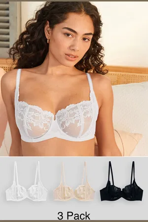 Next /White/Praline Nude Non Pad Balcony Lace Bras 3 Pack A-E
